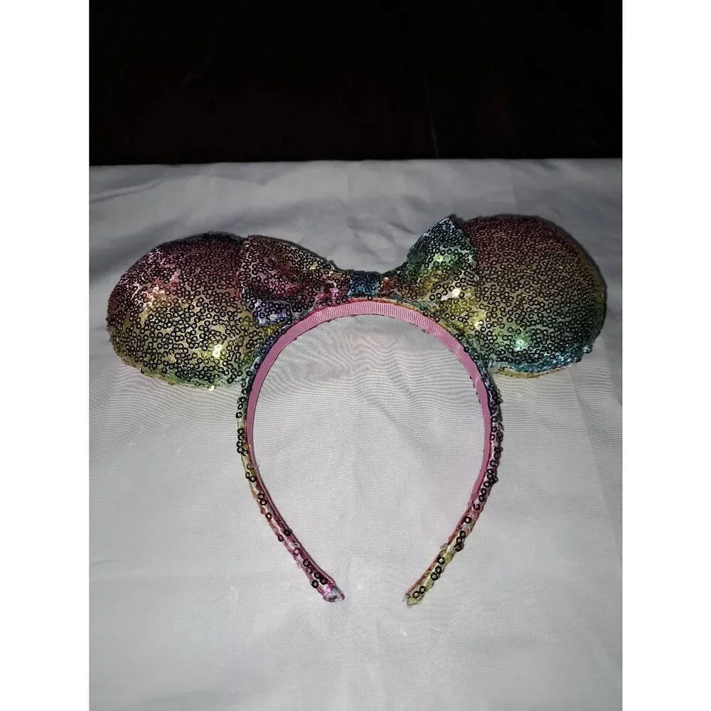 Rainbow Sequin Ear Girl Headband Disney Minnie Mouse Halloween Birthday Vacation